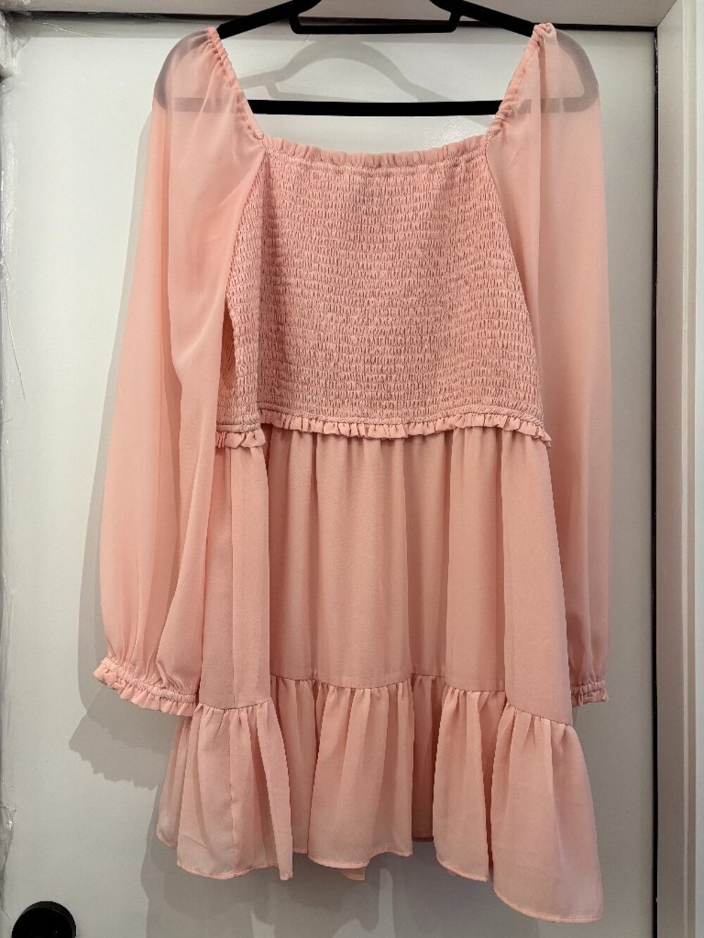 1.State NWT Pink Smocked Long Sleeve Mini Dress XL